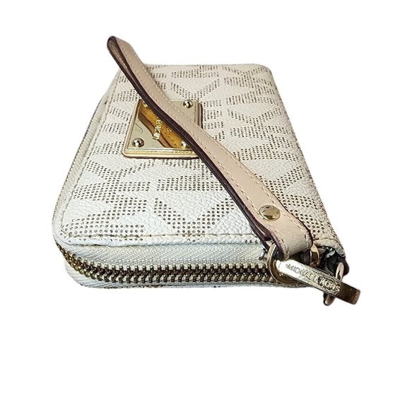 Michael Kors Jet Set Zip Around Wristlet Wallet White Beige - Picture 6 of 10